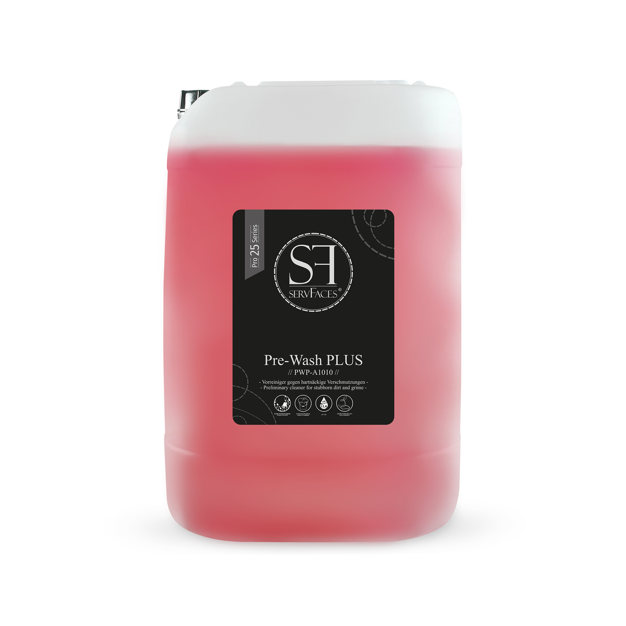 servFaces - Pre-Wash PLUS - Hochkonzentrierter Vorreiniger für Fahrzeuge - 25 kg servFaces Pre-Wash PLUS - für die schonende Reinigung von hartnäckigen und gewöhnlichen Verschmutzungen auf Oberflächen