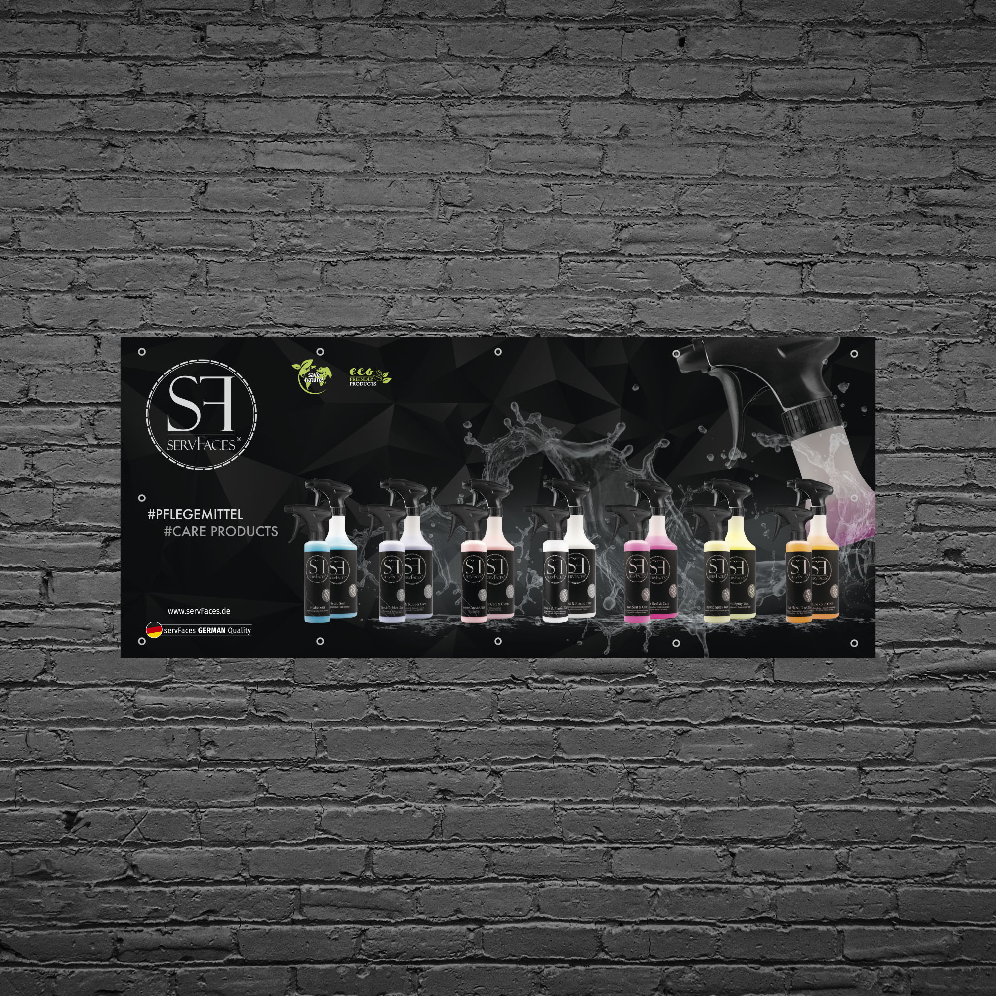 servFaces Werbebanner Pflegemittel - so kann jeder sehen, dass Sie auf servFaces als Pionier der Oberflächenveredelung vertrauen
