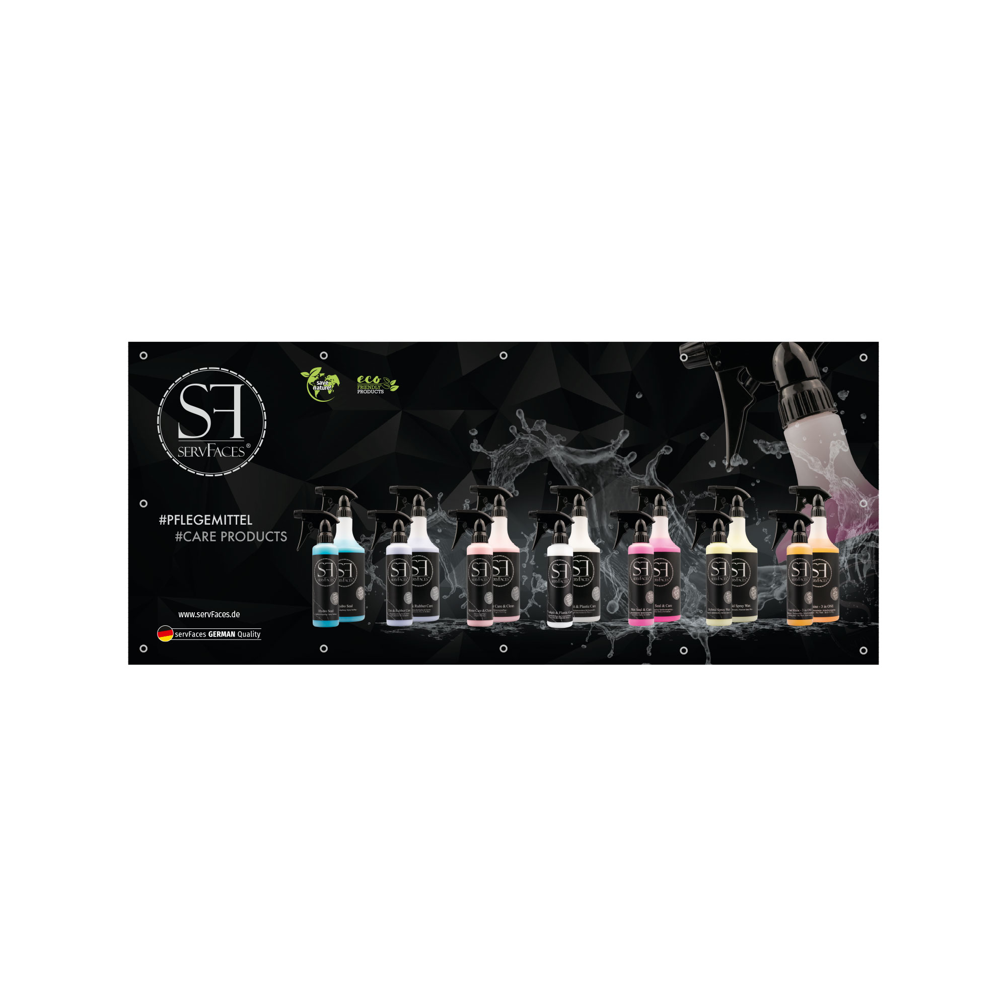 servFaces - Werbebanner Pflegemittel servFaces Werbebanner Pflegemittel - so kann jeder sehen, dass Sie auf servFaces als Pionier der Oberflächenveredelung vertrauen