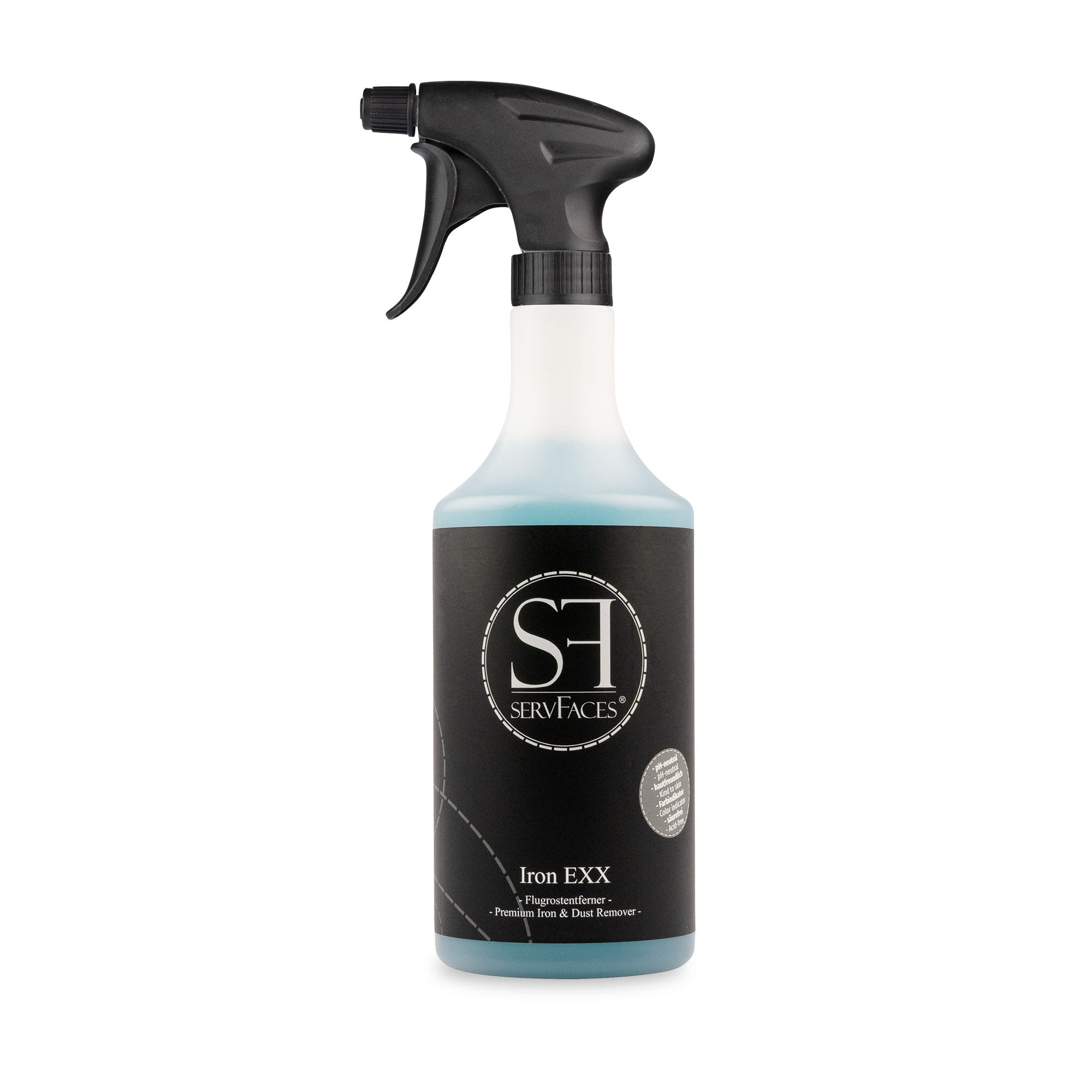 servFaces - Iron Exx- Flugrost und andere anorganische Verschmutzungen werden schnell, gründlich und materialschonend entfernt - 750 ml Flasche mit Sprühkopf servFaces Iron EXX - für die schonende Reinigung von hartnäckigen und gewöhnlichen Verschmutzungen auf Oberflächen