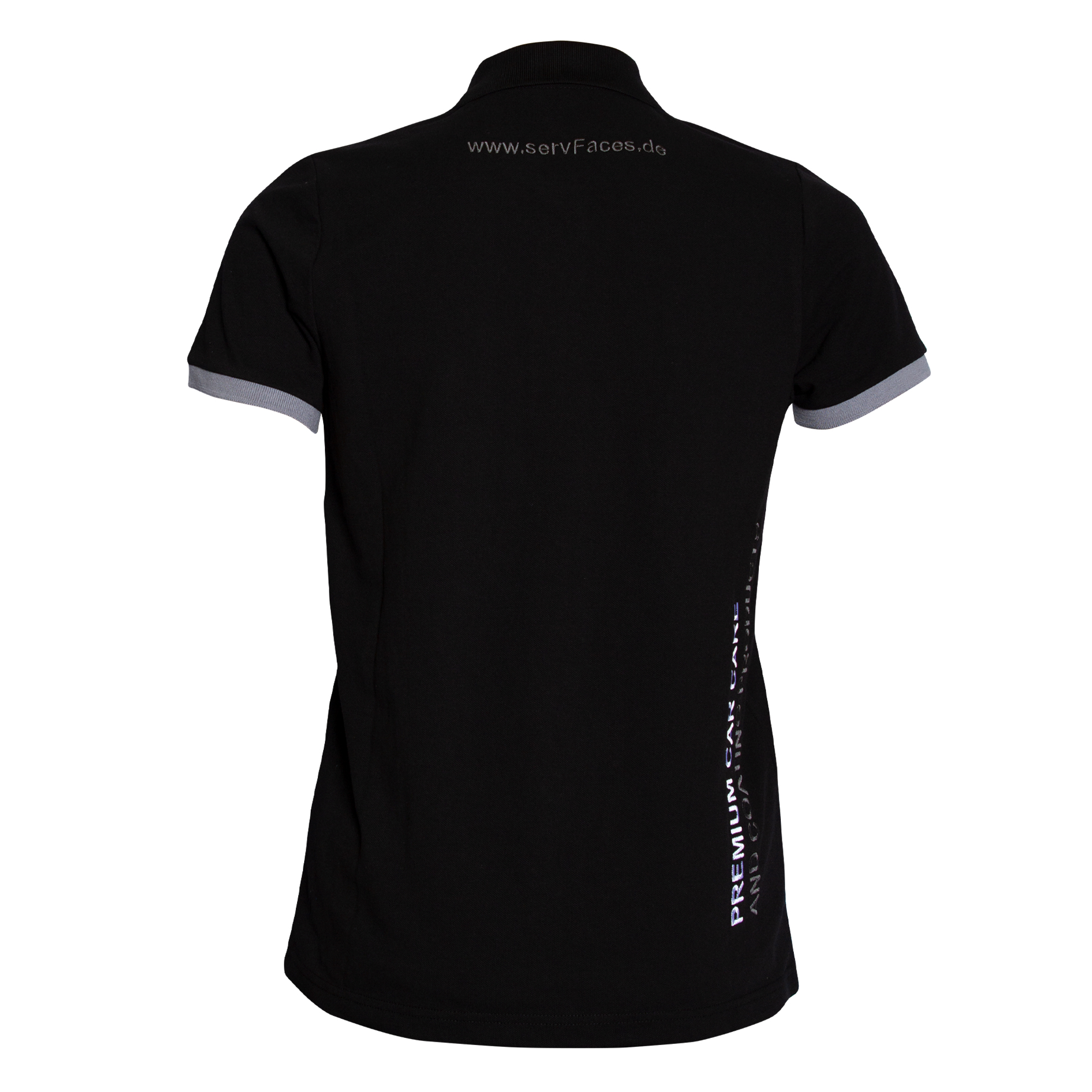 servFaces - Polo Shirt schwarz servFaces Polo Shirt - so kann jeder sehen, dass Sie auf servFaces als Pionier der Oberflächenveredelung vertrauen