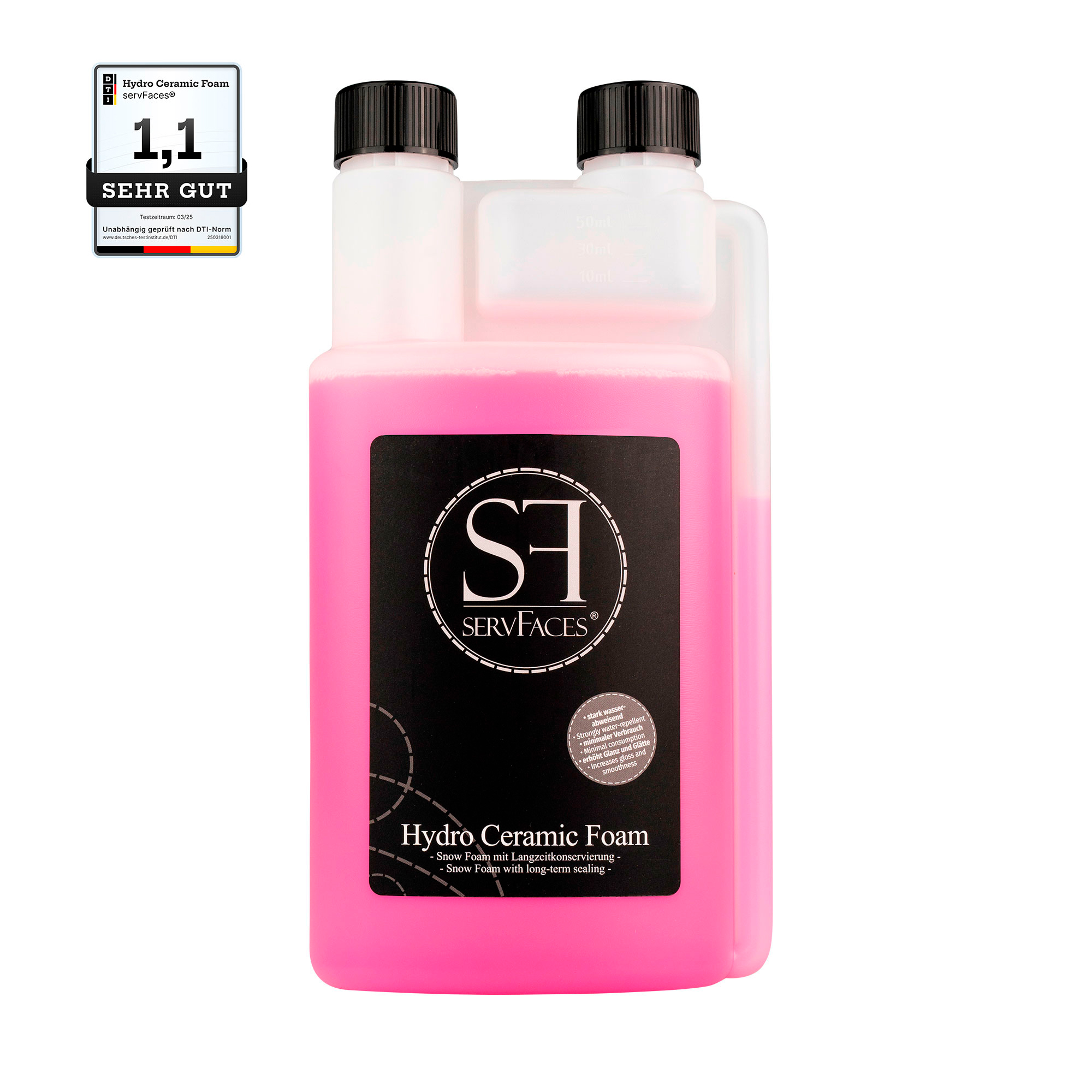 servFaces Hydro Ceramic Foam - 1000 ml servFaces Hydro Ceramic Foam - für langanhaltenden, aktiven Konservierungsschutz Ihrer äußeren Fahrzeugoberflächen