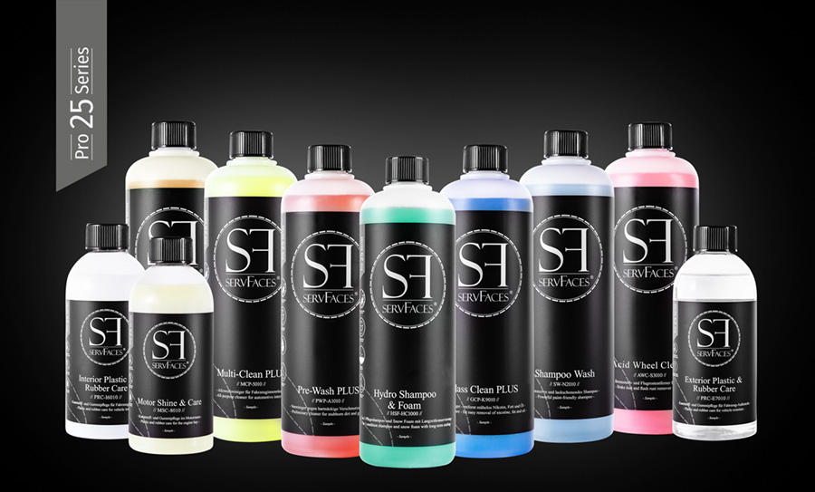 servFaces Pro 25 Test Set – for professional cleaning, polishing, and sealing of all vehicle surfaces to be treated
