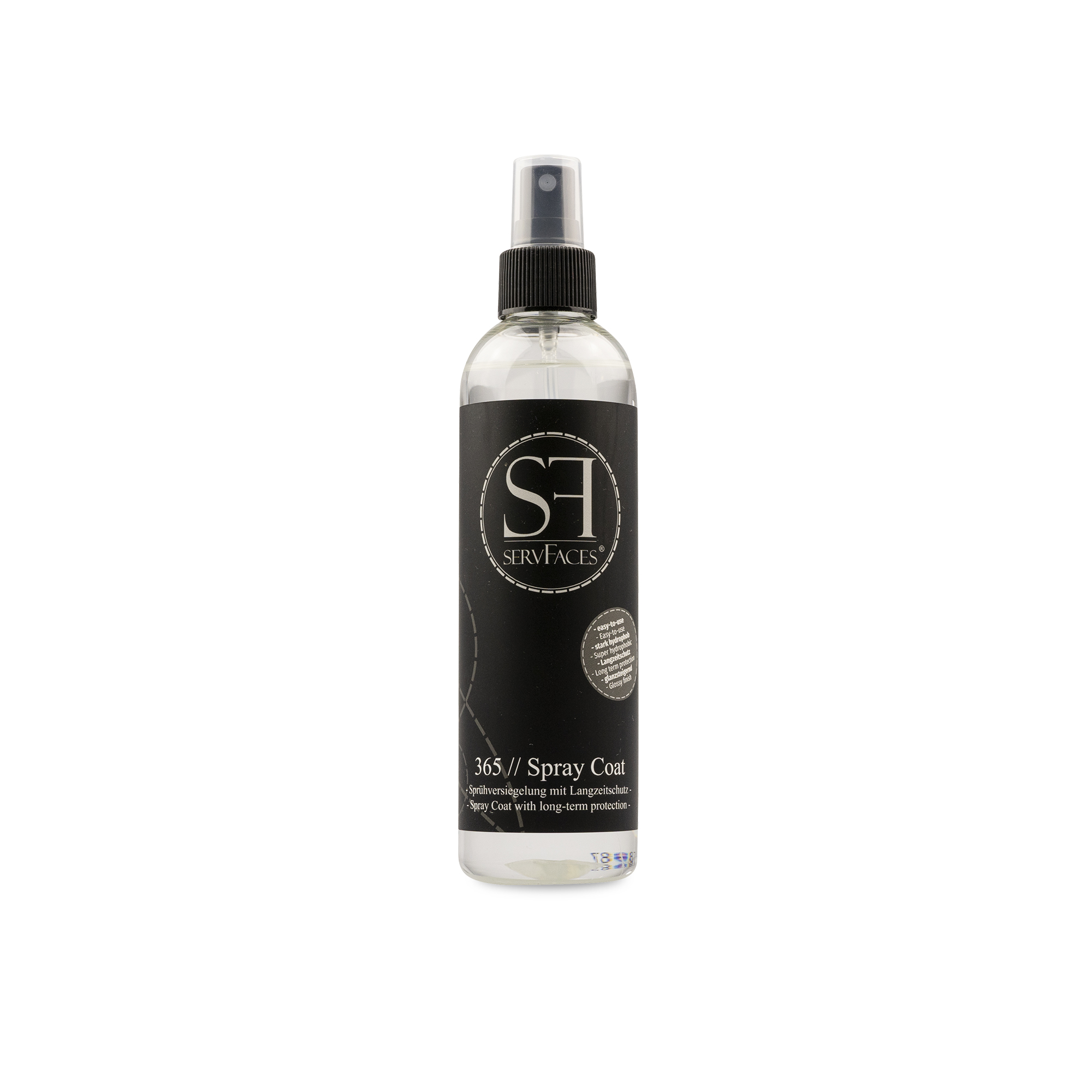 servFaces - 365 // Spray Coat im 250 ml Gebinde mit Sprühkopf servFaces 365 // Spray Coat - für eine schmutzresistente und pflegeleichte Oberflächenbeschichtung mit lang anhaltendem Schutz
