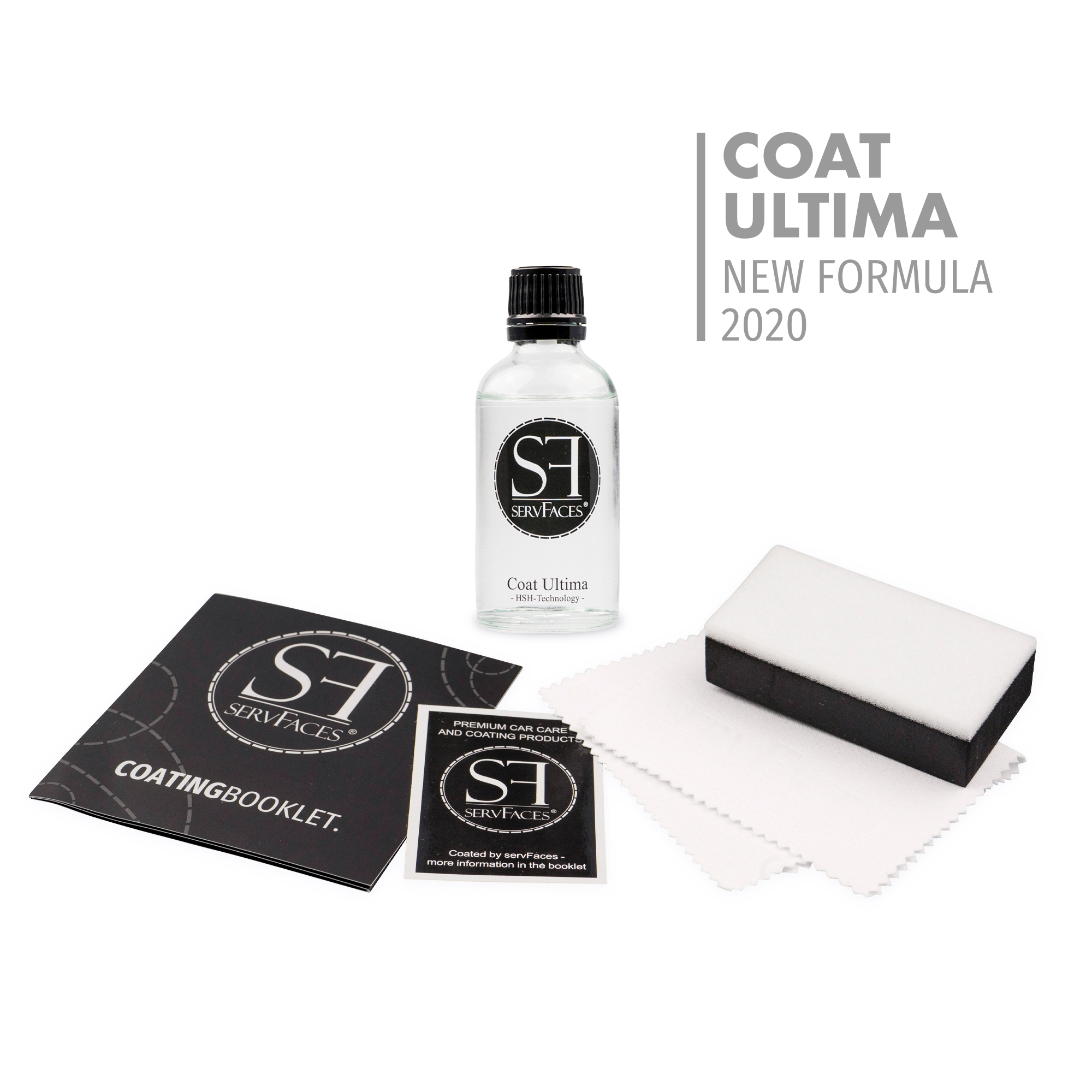 servFaces Coat Ultima 2020 50 ml Flasche mit Applikator & Applikationstuch servFaces Coat Ultima 2018 – for a dirt-resistant and easy-care surface coating with long-lasting protection