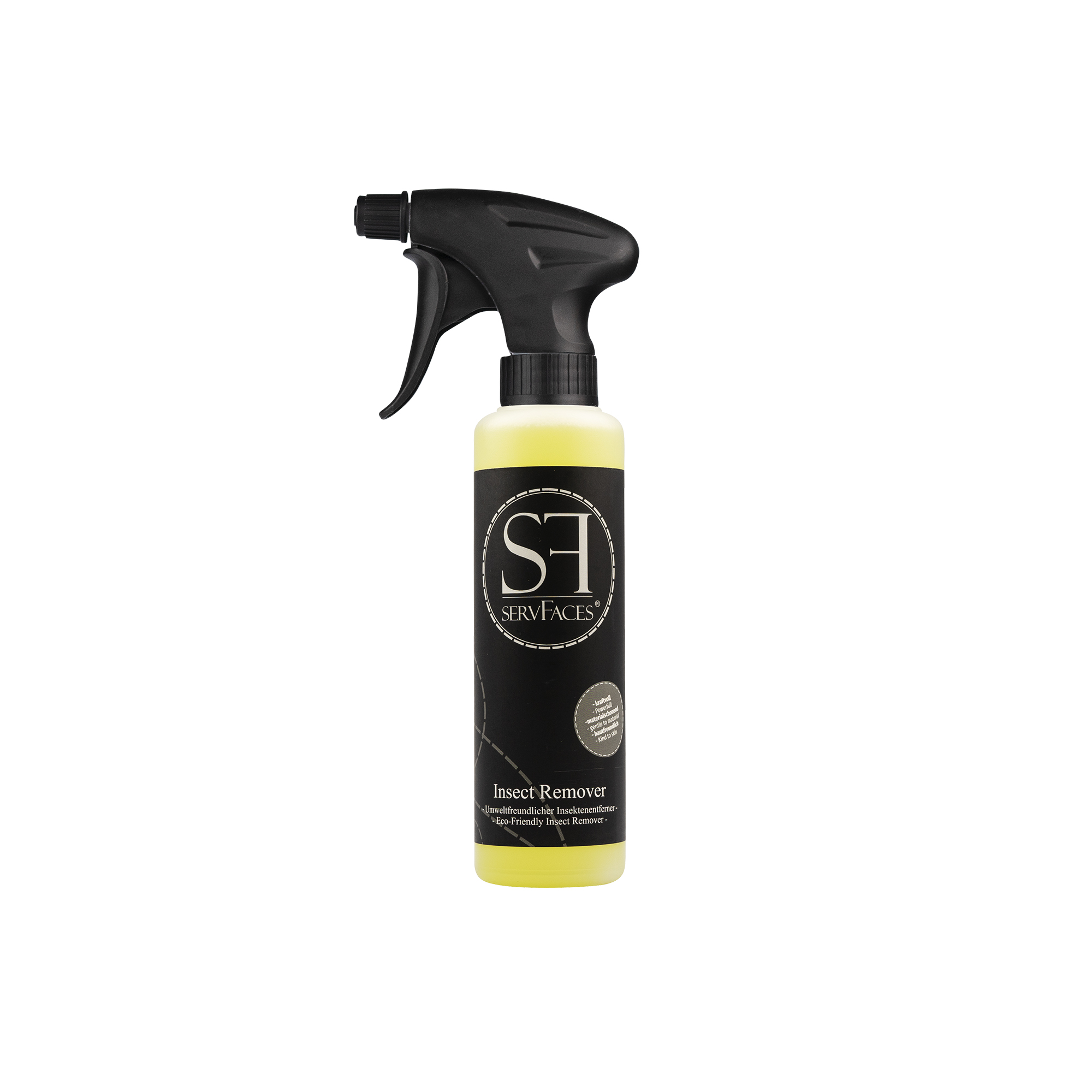 servFaces - Insect Remover 250 ml Gebinde mit Sprühkopf - Gebrauchsfertiges Reinigungsmittel zur schonenden Entfernung von Insektenresten auf Glas-, Lack-, Chromund Kunststoffoberflächen servFaces Insect Remover - für die schonende Reinigung von hartnäckigen und gewöhnlichen Verschmutzungen auf Oberflächen