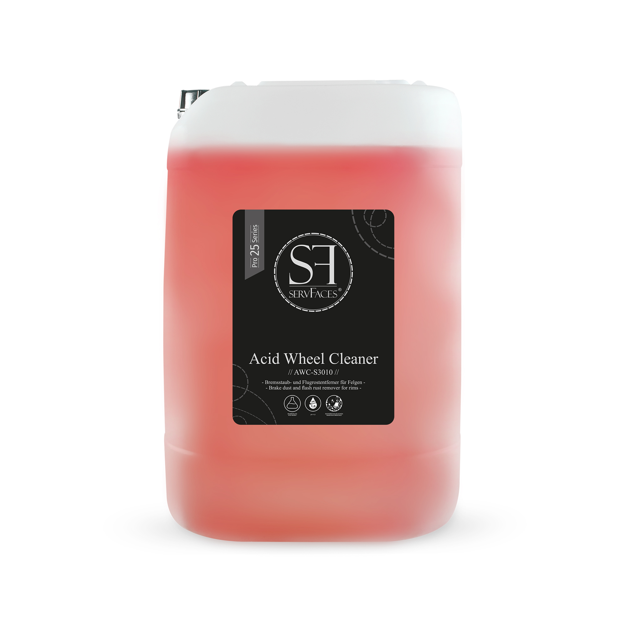 servFaces - Acid Wheel Cleaner //AWC-S3010 // - Hochkonzentrierter Bremsstaub- und Flugrostentferner - 25 kg servFaces Acid Wheel Cleaner // AWC-S3010 // - für die schonende Reinigung von hartnäckigen und gewöhnlichen Verschmutzungen auf Oberflächen
