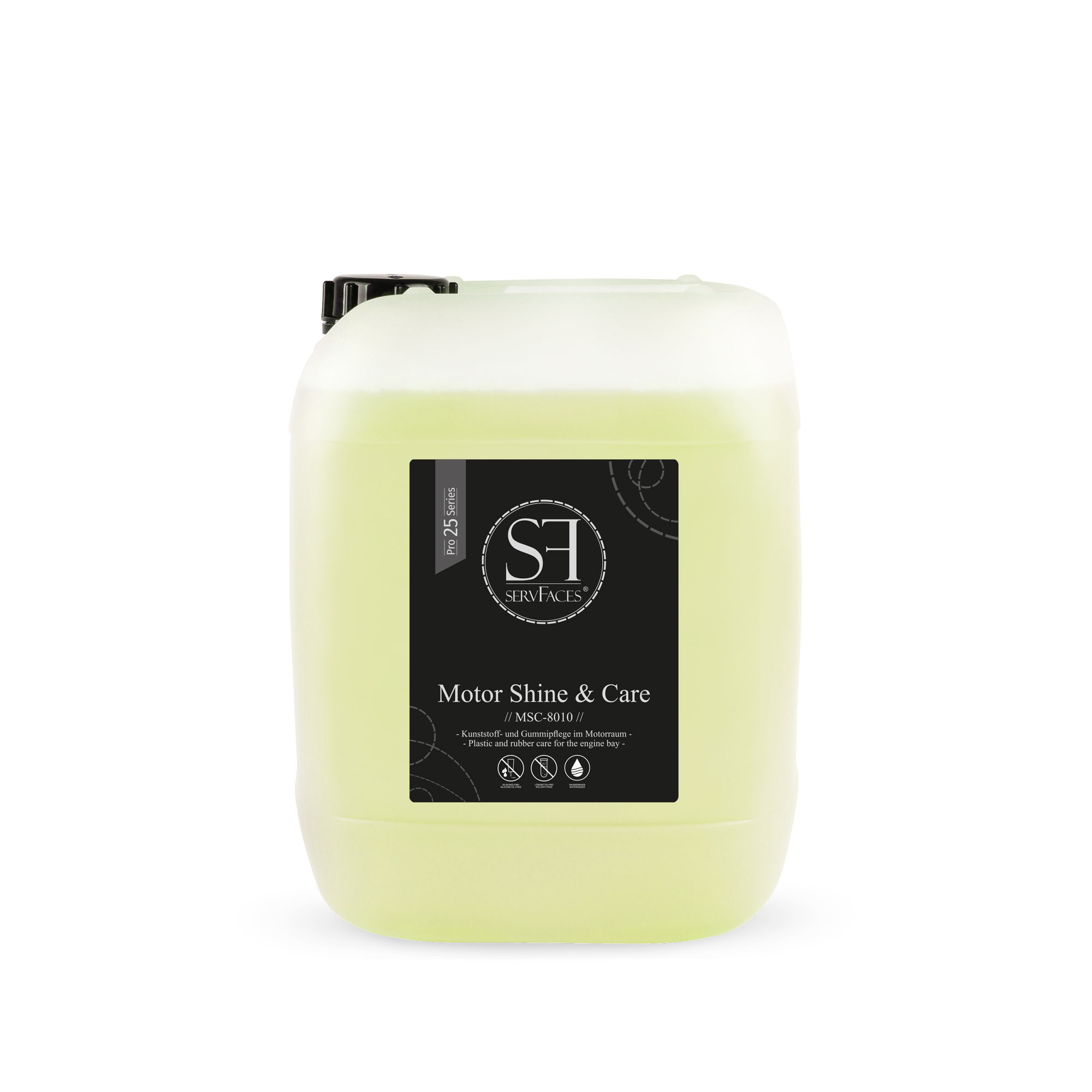 servFaces - Motor Shine & Care // MSC-8010 //- Schutzemulsion auf Kunststoffoberflächen - 10 kg servFaces Motor Shine & Care // MSC-8010 // - für langanhaltenden, aktiven Konservierungsschutz Ihrer äußeren Fahrzeugoberflächen