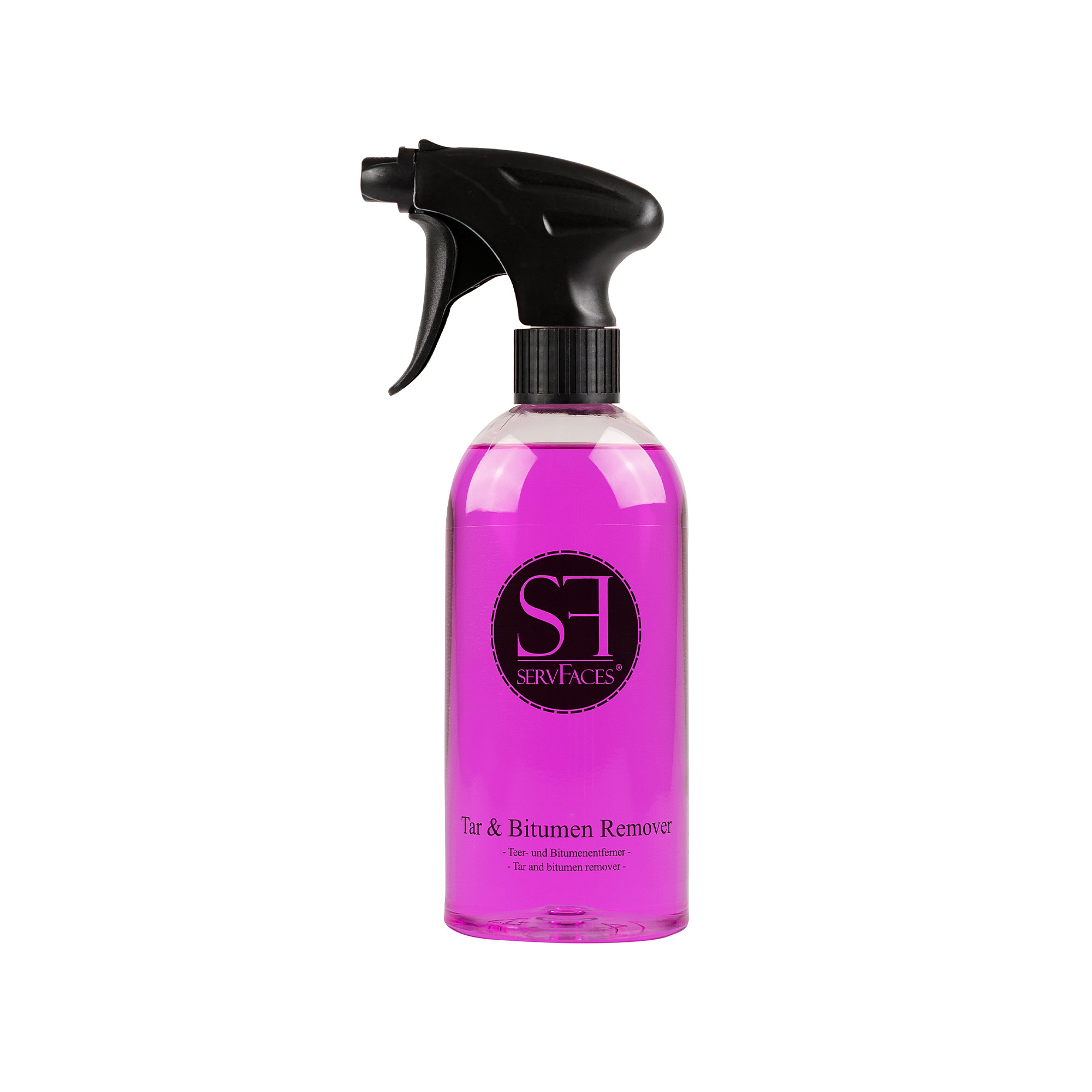 servFaces - Tar & Bitumen Remover - Entfernung von Baumharzen, Teer- und Bitumenverschmutzungen - 500 ml Gebinde servFaces Tar & Bitumen Remover - für die schonende Reinigung von hartnäckigen und gewöhnlichen Verschmutzungen auf Oberflächen