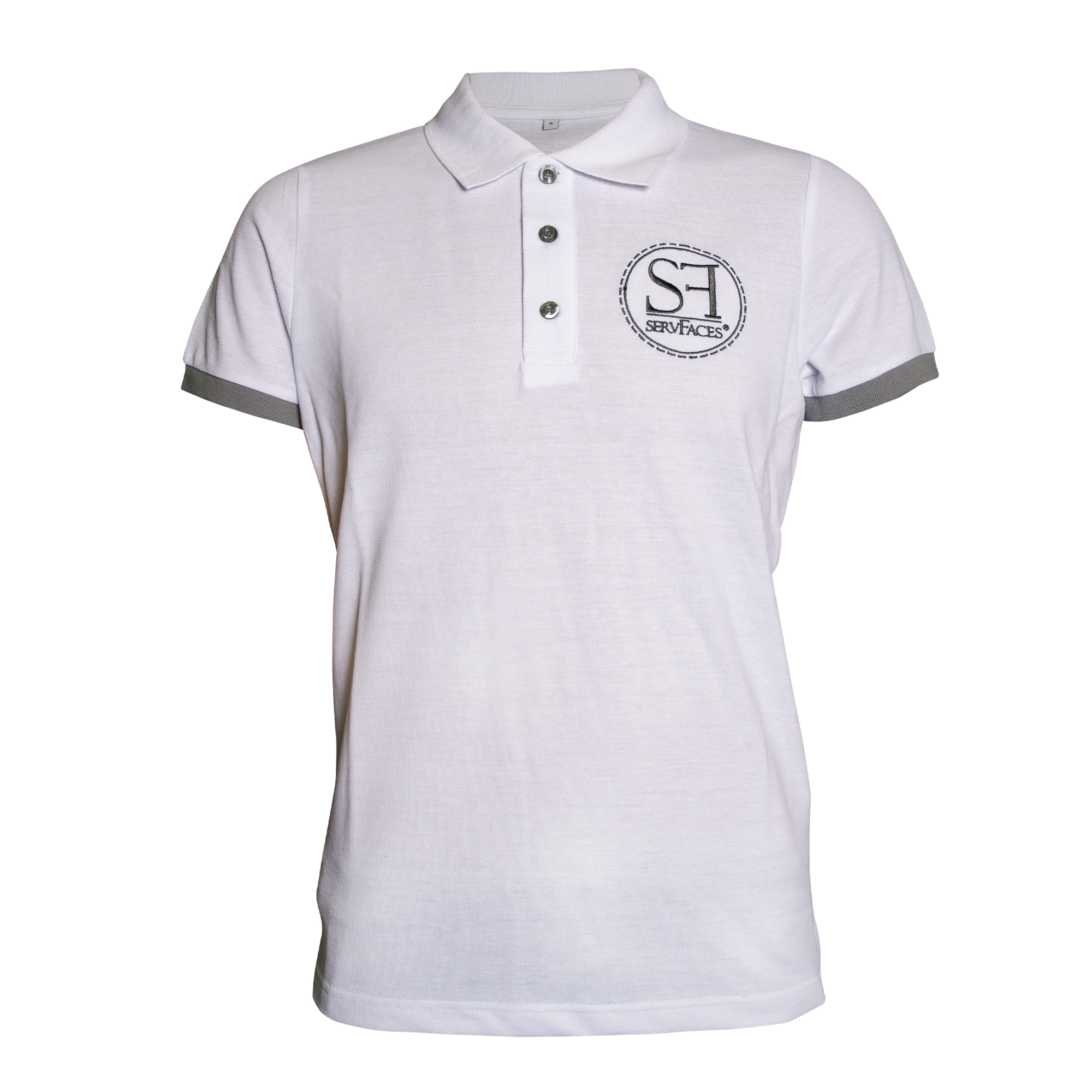 T-Shirt_weiss_vorne servFaces Polo Shirt - so kann jeder sehen, dass Sie auf servFaces als Pionier der Oberflächenveredelung vertrauen