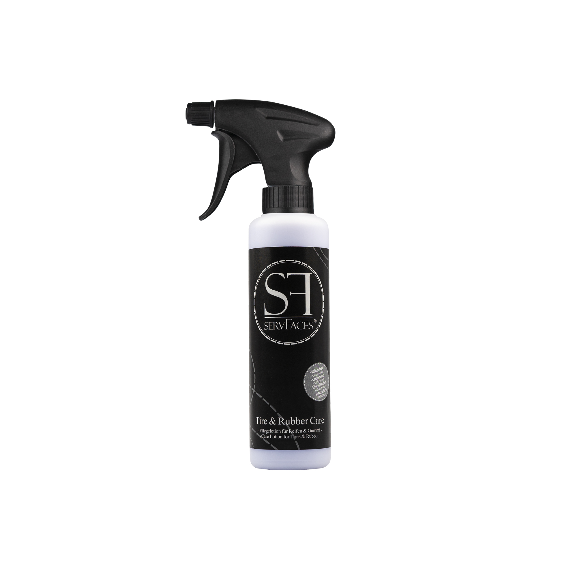 servFaces - Tire & Rubber Care im 250 ml Gebinde mit Sprühkopf servFaces Tire & Rubber Care - für langanhaltenden, aktiven Konservierungsschutz Ihrer äußeren Fahrzeugoberflächen