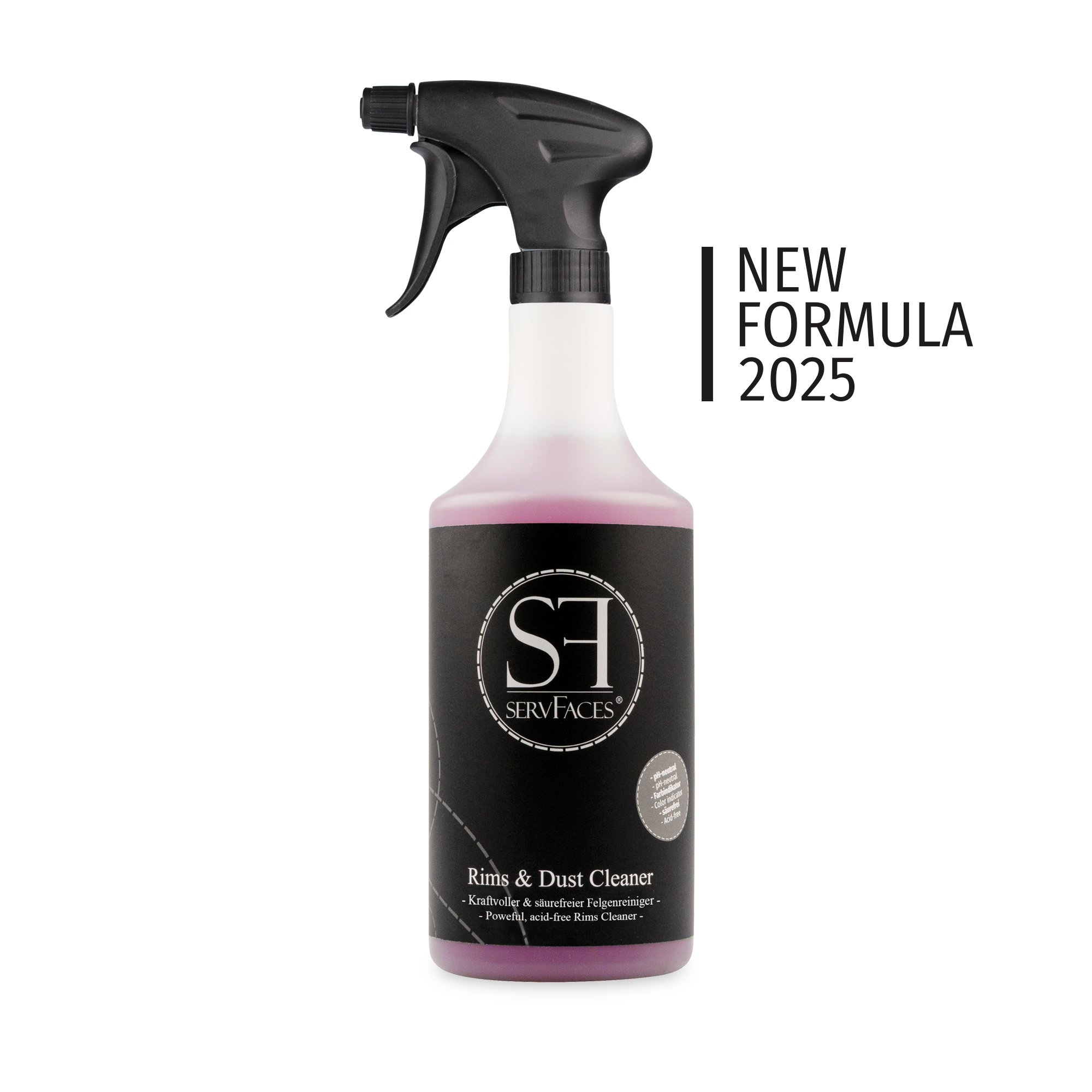 servFaces - Rims & Dust Cleaner - kraftvoller, pH-neutraler und säurefreier Felgenreiniger - gebrauchsfertig - 750 ml Flasche mit Sprühkopf servFaces Rims & Dust Cleaner - für die schonende Reinigung von hartnäckigen und gewöhnlichen Verschmutzungen auf Oberflächen